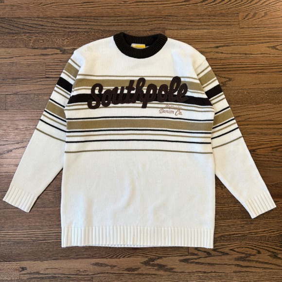 Southpole Y2K Authentic Collection Mens XL Striped Logo Knit Sweater Brown White - Picture 1 of 7